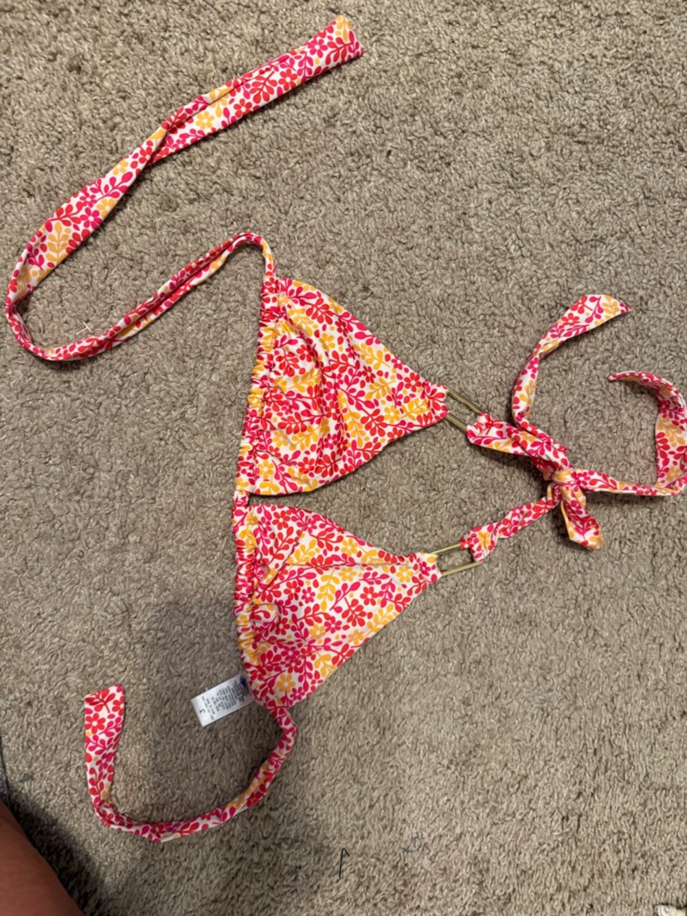 Floral Triangle Bikini Top in Pink & Yellow
